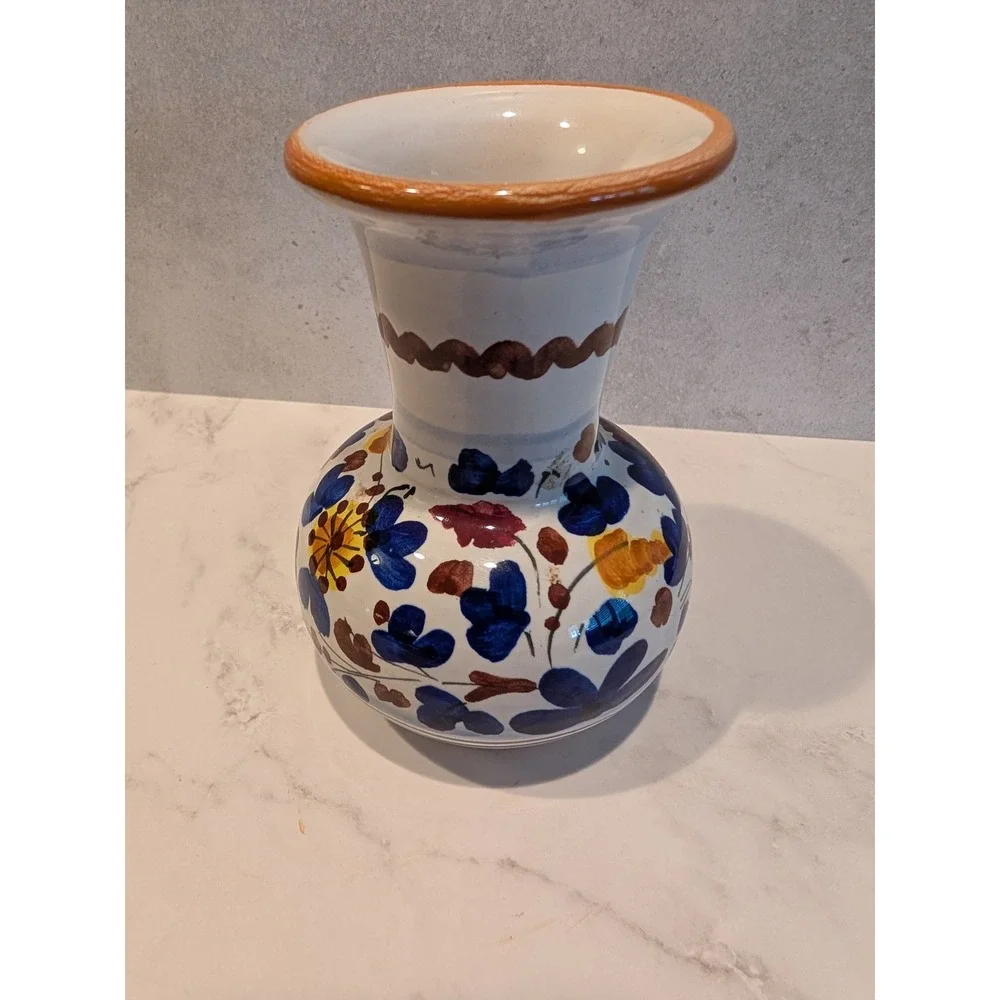Amalfi Italian Pottery Hand Painted Bird Floral Bud Vase Handpainted 4.5 Inch
